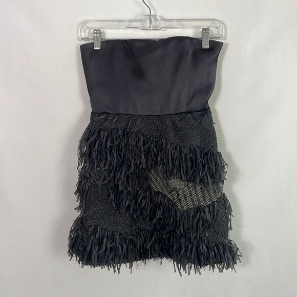 Alice + Olivia Black Fringe Strapless Mini Dress - Picture 1 of 3